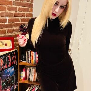 90s Brown velvet Turtleneck Dress